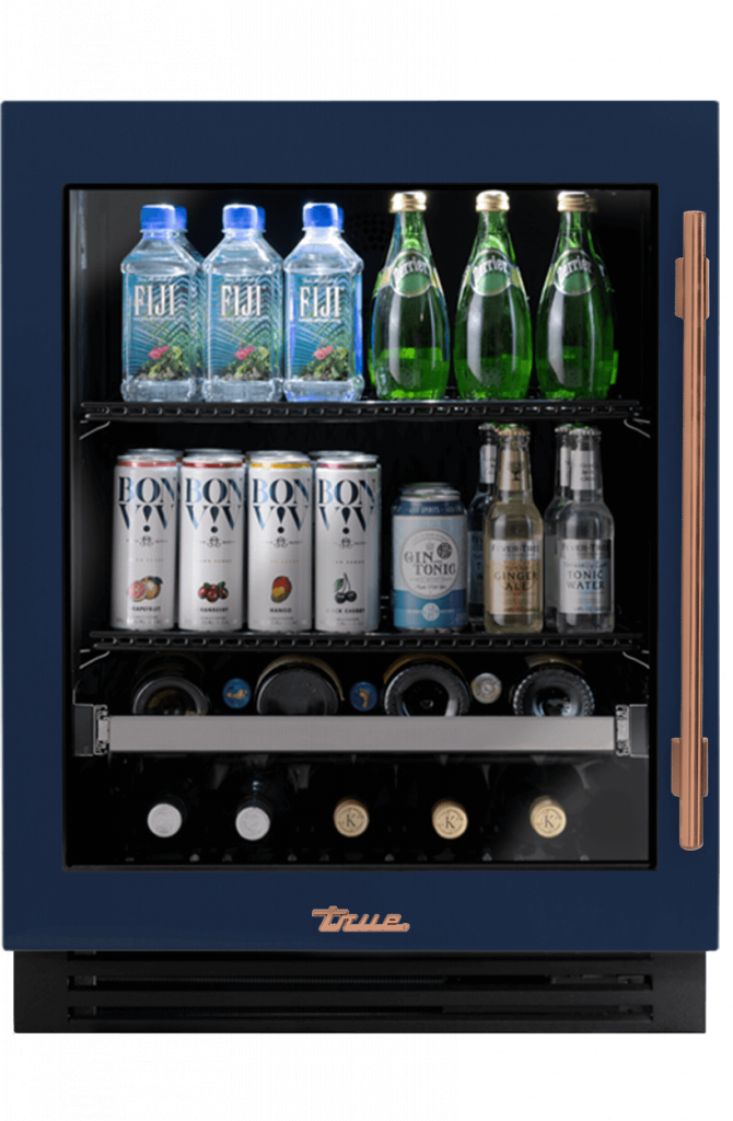 ADA Height Undercounter Beverage Center, Left Hinged, Cobalt, Copper Hardware TUBADA24LGA078H03