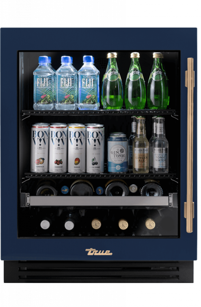 ADA Height Undercounter Beverage Center, Left Hinged, Cobalt, Gold Hardware TUBADA24LGA078H08