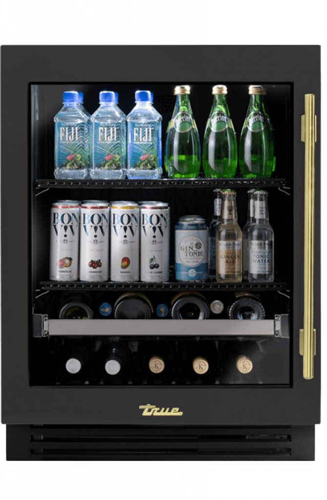 ADA Height Undercounter Beverage Center, Left Hinged, Ultra Matte Black, Brass Hardware TUBADA24LGA085H01
