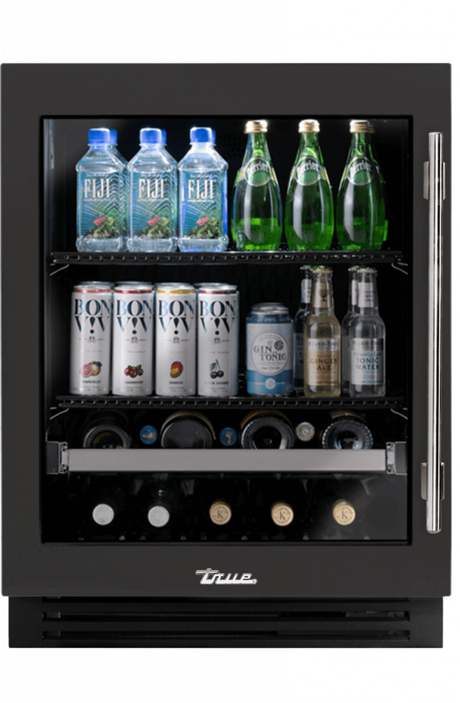 ADA Height Undercounter Beverage Center, Left Hinged, Ultra Matte Black, Chrome Hardware TUBADA24LGA085H02