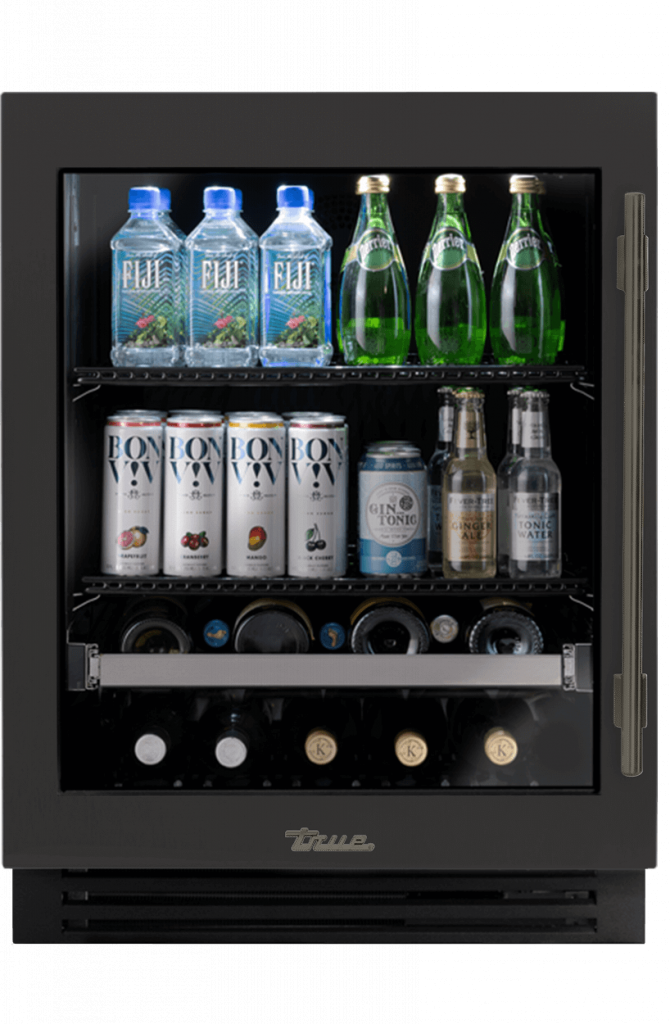 ADA Height Undercounter Beverage Center, Left Hinged, Ultra Matte Black, Pewter Hardware TUBADA24LGA085H05