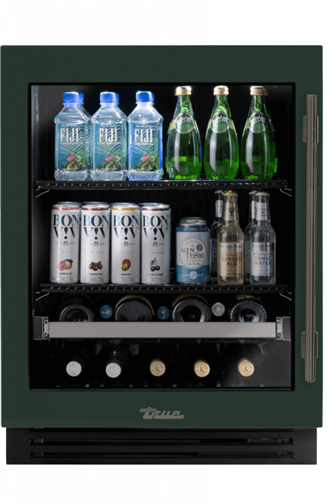 ADA Height Undercounter Beverage Center, Left Hinged, Emerald, Pewter Hardware TUBADA24LGA086H05