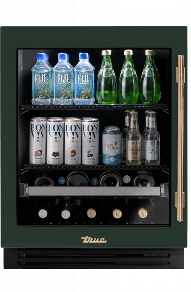 ADA Height Undercounter Beverage Center, Left Hinged, Emerald, Gold Hardware TUBADA24LGA086H08