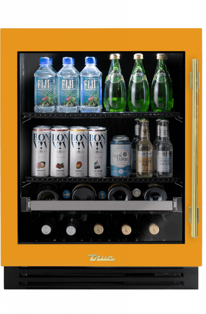 ADA Height Undercounter Beverage Center, Left Hinged, Saffron, Brass Hardware TUBADA24LGA103H01