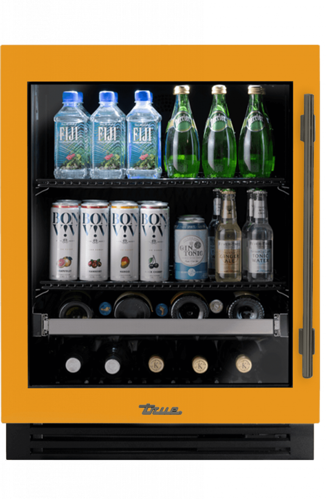 ADA Height Undercounter Beverage Center, Left Hinged, Saffron, Pewter Hardware TUBADA24LGA103H05