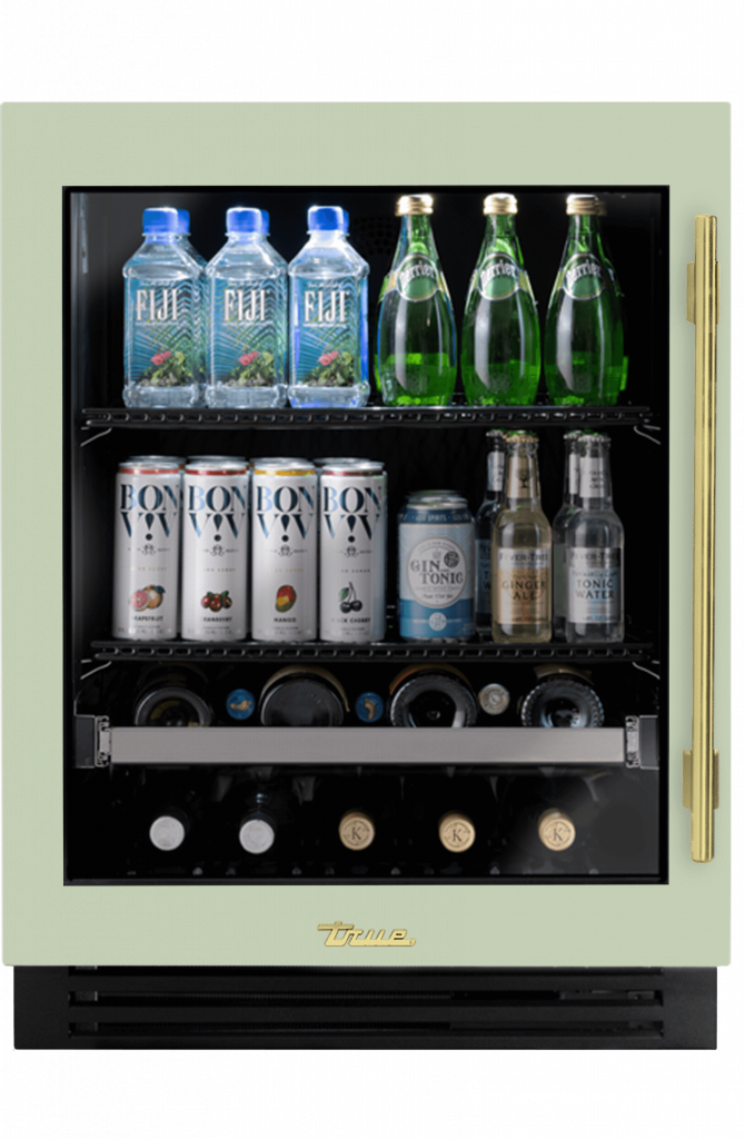 ADA Height Undercounter Beverage Center, Left Hinged, Sage, Brass Hardware TUBADA24LGA129H01