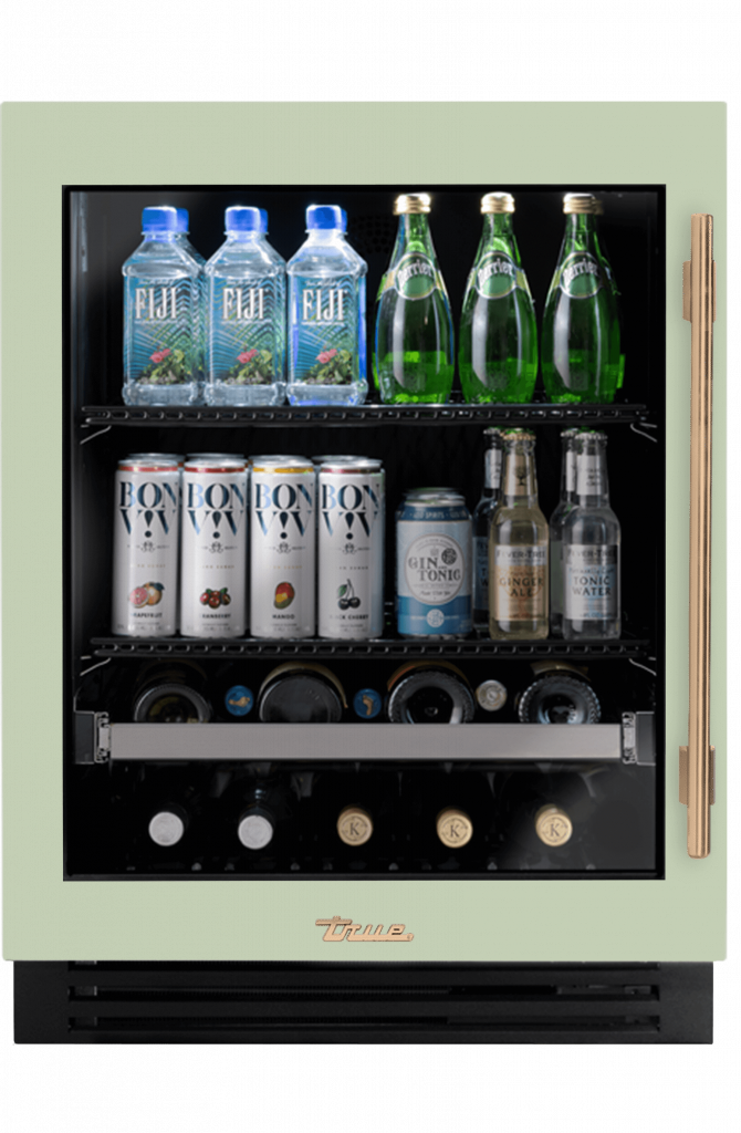 ADA Height Undercounter Beverage Center, Left Hinged, Sage, Gold Hardware TUBADA24LGA129H08