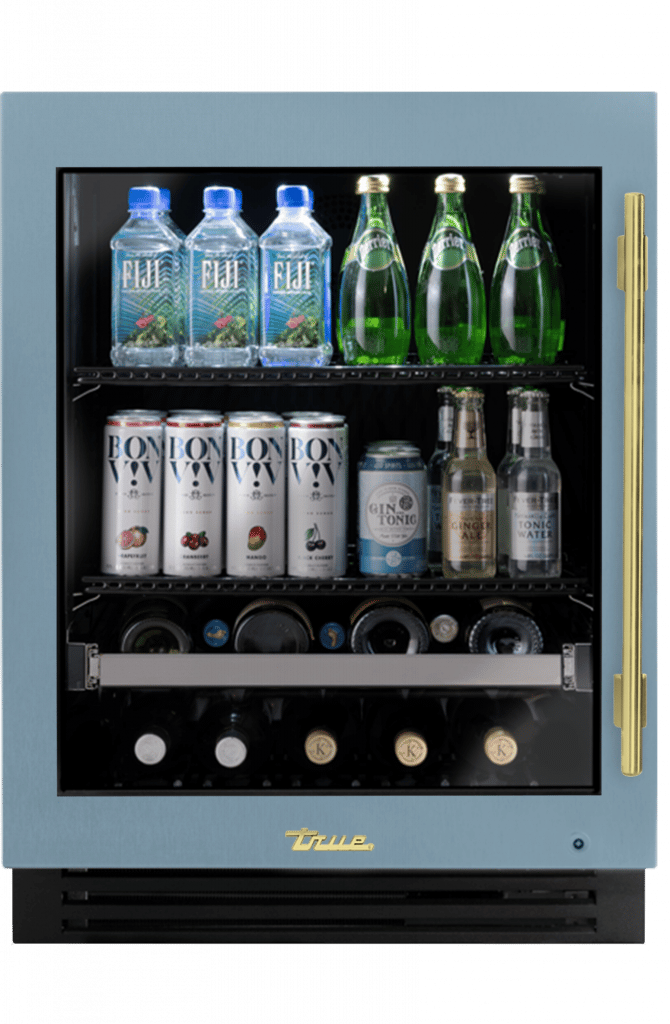 ADA Height Undercounter Beverage Center, Left Hinged, Bluestone, Brass Hardware TUBADA24LGA152H01