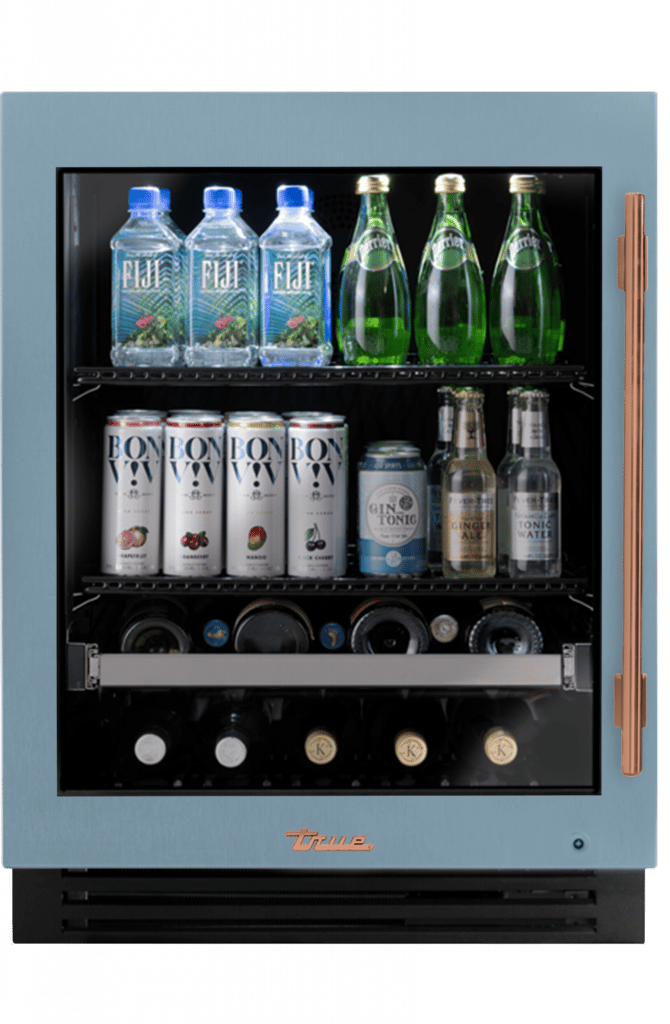ADA Height Undercounter Beverage Center, Left Hinged, Bluestone, Copper Hardware TUBADA24LGA152H03