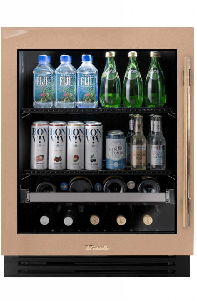 ADA Height Undercounter Beverage Center, Left Hinged, Champagne, Gold Hardware TUBADA24LGA179H08