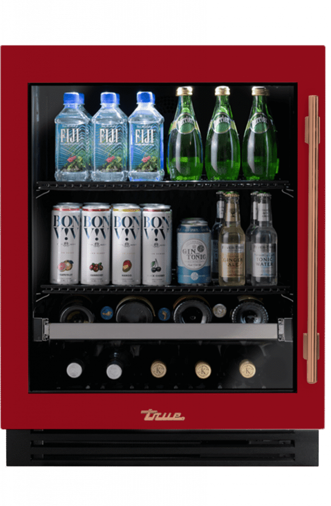 ADA Height Undercounter Beverage Center, Left Hinged, Crimson, Copper Hardware TUBADA24LGA193H03