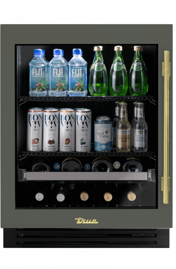ADA Height Undercounter Beverage Center, Left Hinged, Olive, Brass Hardware TUBADA24LGA238H01