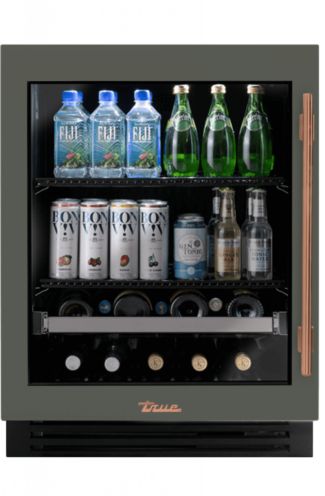 ADA Height Undercounter Beverage Center, Left Hinged, Olive, Copper Hardware TUBADA24LGA238H03