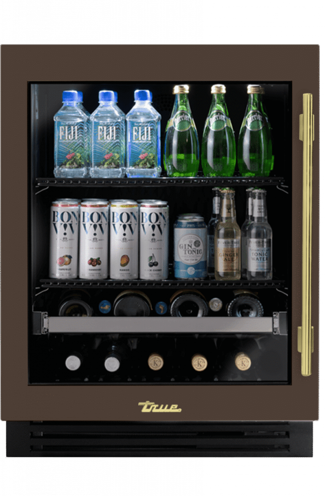 ADA Height Undercounter Beverage Center, Left Hinged, Espresso, Brass Hardware TUBADA24LGA305H01