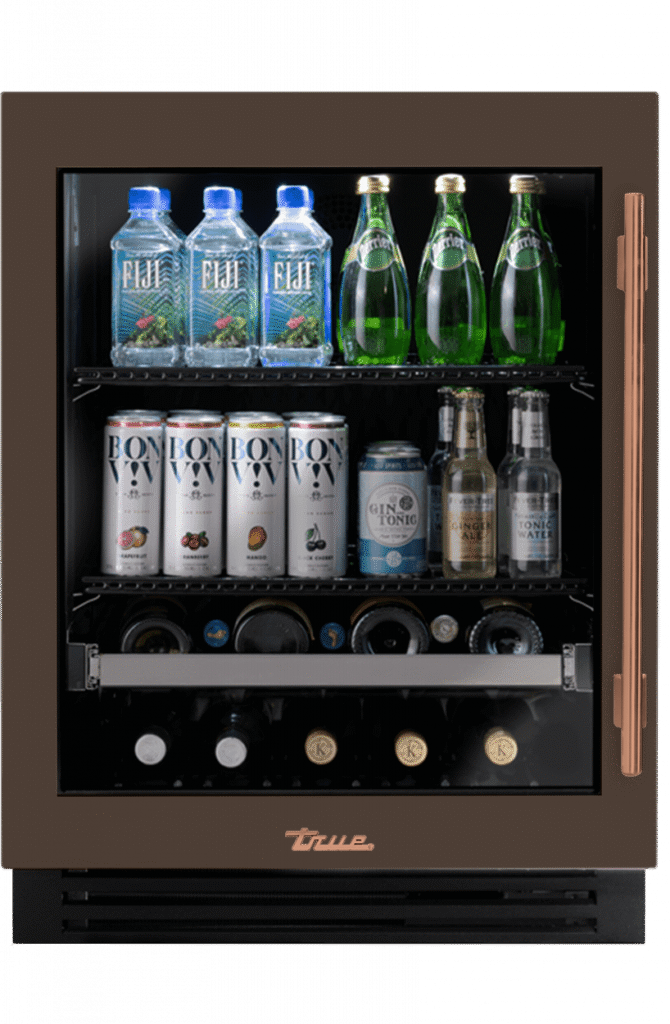 ADA Height Undercounter Beverage Center, Left Hinged, Espresso, Copper Hardware TUBADA24LGA305H03