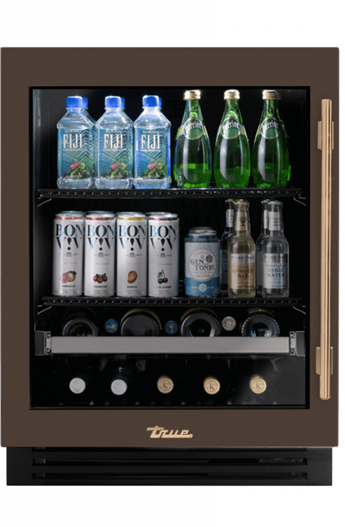 ADA Height Undercounter Beverage Center, Left Hinged, Espresso, Gold Hardware TUBADA24LGA305H08