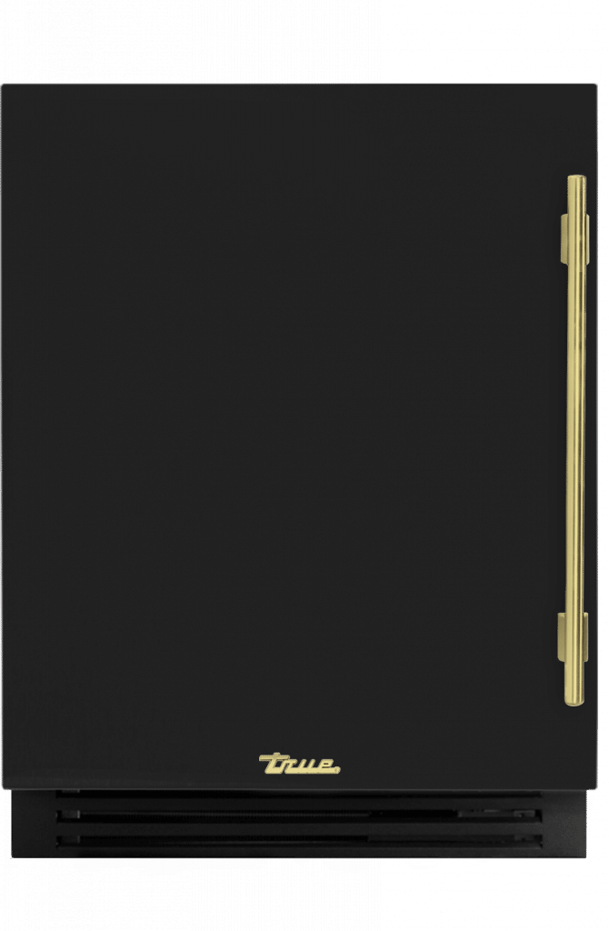 ADA Height Undercounter Beverage Center, Left Hinged, Gloss Black, Brass Hardware TUBADA24LSA044H01