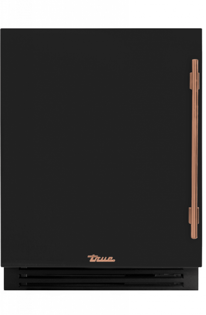 ADA Height Undercounter Beverage Center, Left Hinged, Gloss Black, Copper Hardware TUBADA24LSA044H03