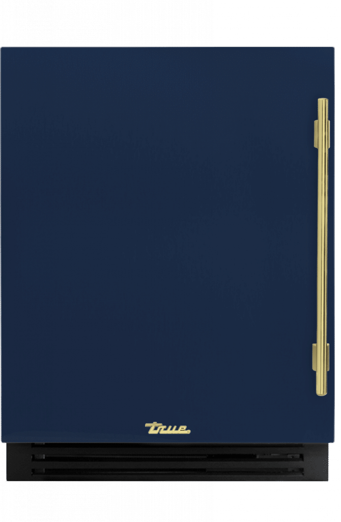 ADA Height Undercounter Beverage Center, Left Hinged, Cobalt, Brass Hardware TUBADA24LSA078H01