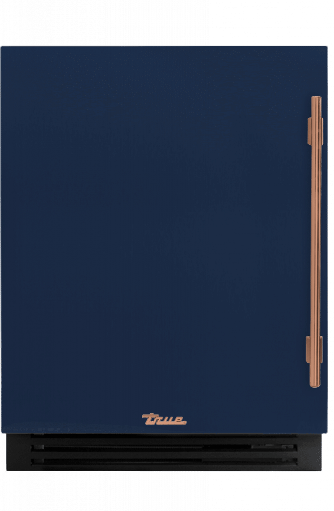 ADA Height Undercounter Beverage Center, Left Hinged, Cobalt, Copper Hardware TUBADA24LSA078H03