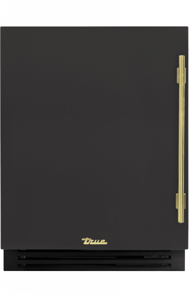 ADA Height Undercounter Beverage Center, Left Hinged, Ultra Matte Black, Brass Hardware TUBADA24LSA085H01