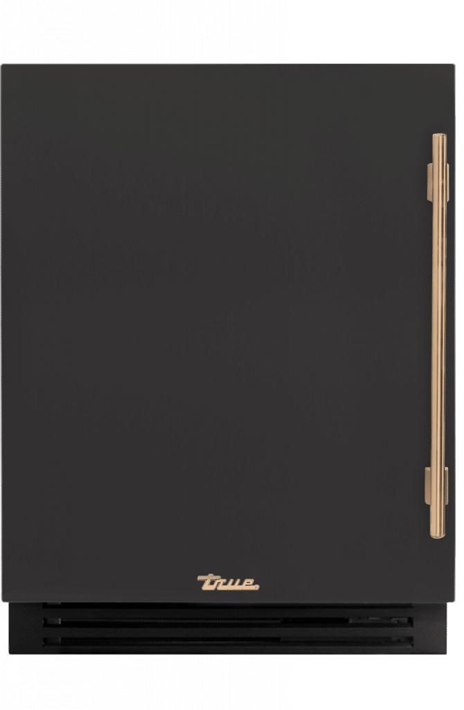 ADA Height Undercounter Beverage Center, Left Hinged, Ultra Matte Black, Gold Hardware TUBADA24LSA085H08