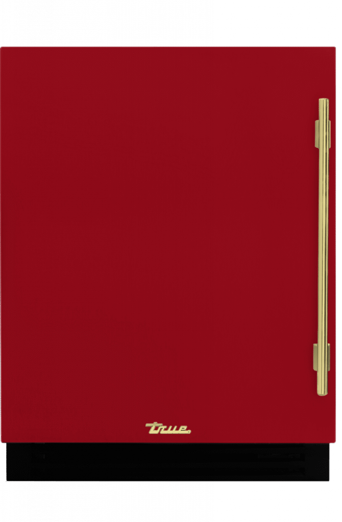 ADA Height Undercounter Beverage Center, Left Hinged, Crimson, Brass Hardware TUBADA24LSA193H01