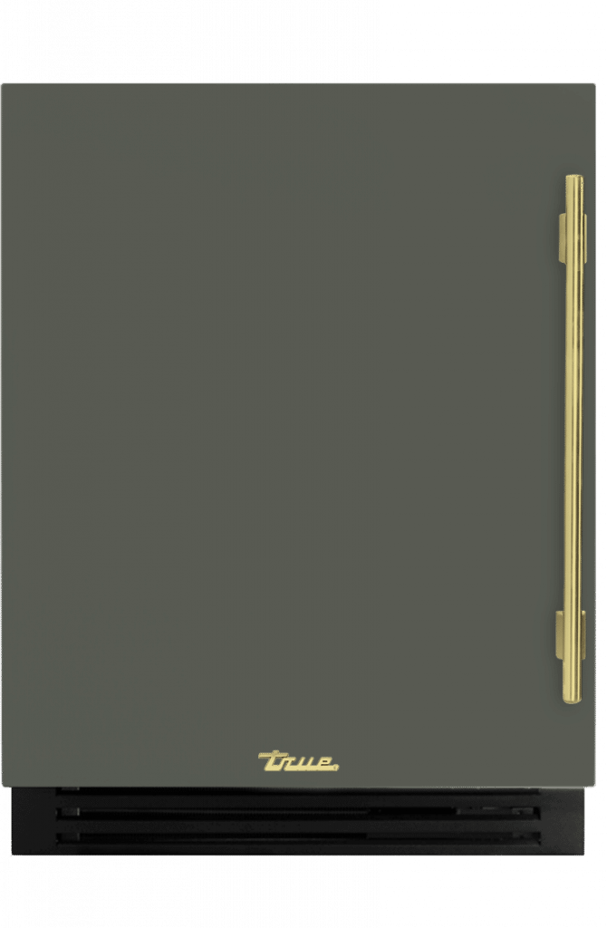 ADA Height Undercounter Beverage Center, Left Hinged, Olive, Brass Hardware TUBADA24LSA238H01