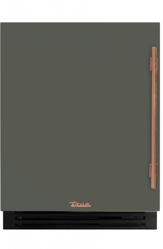 ADA Height Undercounter Beverage Center, Left Hinged, Olive, Copper Hardware TUBADA24LSA238H03