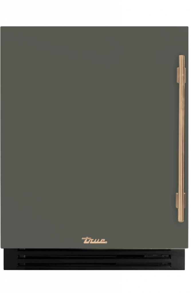 ADA Height Undercounter Beverage Center, Left Hinged, Olive, Gold Hardware TUBADA24LSA238H08