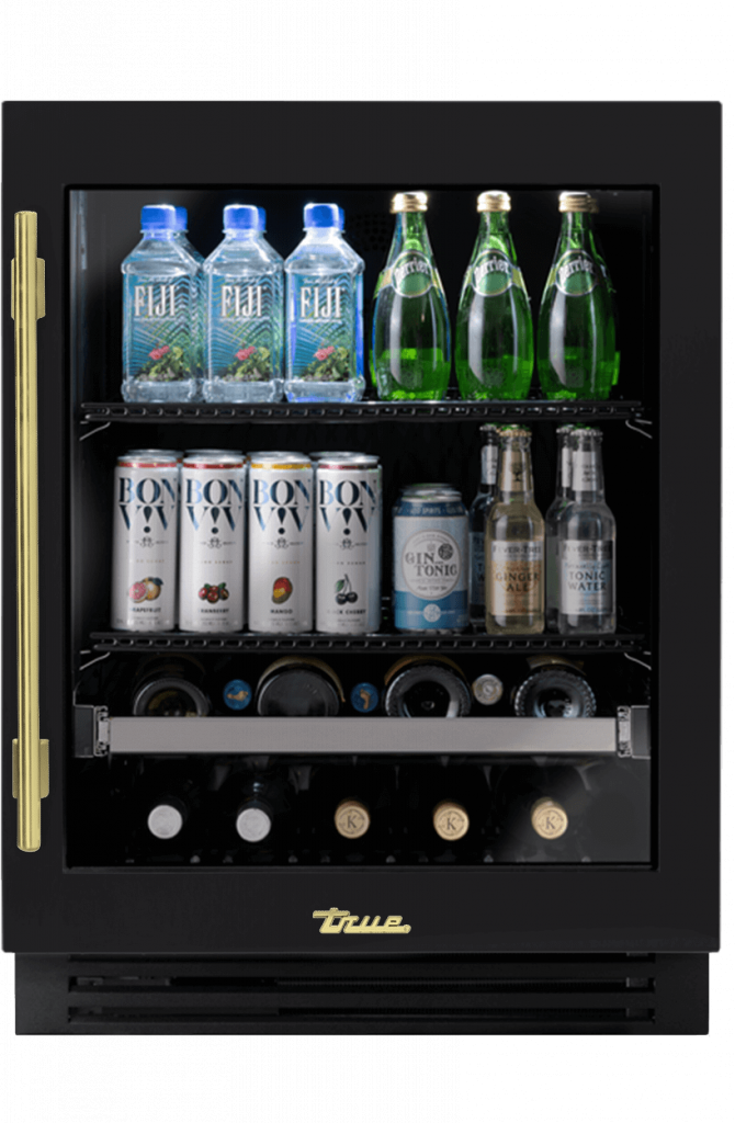 ADA Height Undercounter Beverage Center, Right Hinged, Matte Black, Brass Hardware TUBADA24RGA027H01