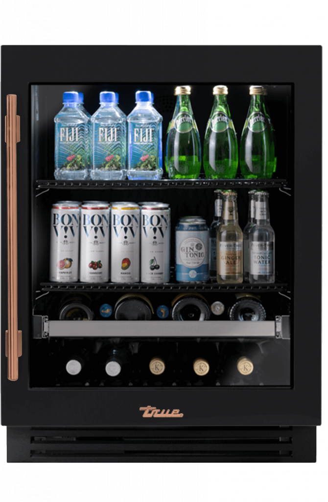 ADA Height Undercounter Beverage Center, Right Hinged, Matte Black, Copper Hardware TUBADA24RGA027H03