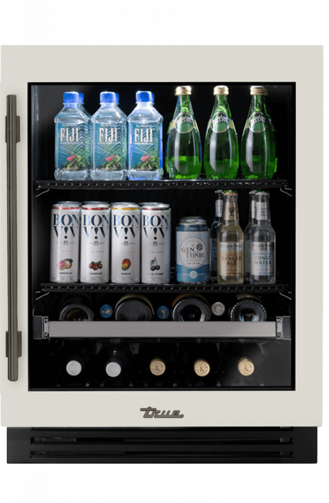 ADA Height Undercounter Beverage Center, Right Hinged, Antique White, Pewter Hardware TUBADA24RGA050H05