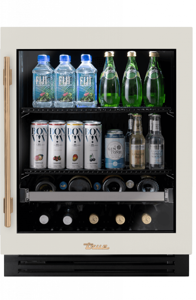 ADA Height Undercounter Beverage Center, Right Hinged, Antique White, Gold Hardware TUBADA24RGA050H08