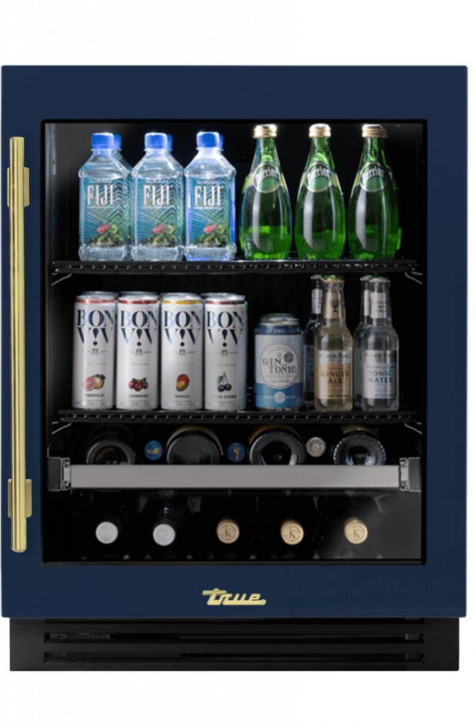 ADA Height Undercounter Beverage Center, Right Hinged, Cobalt, Brass Hardware TUBADA24RGA078H01