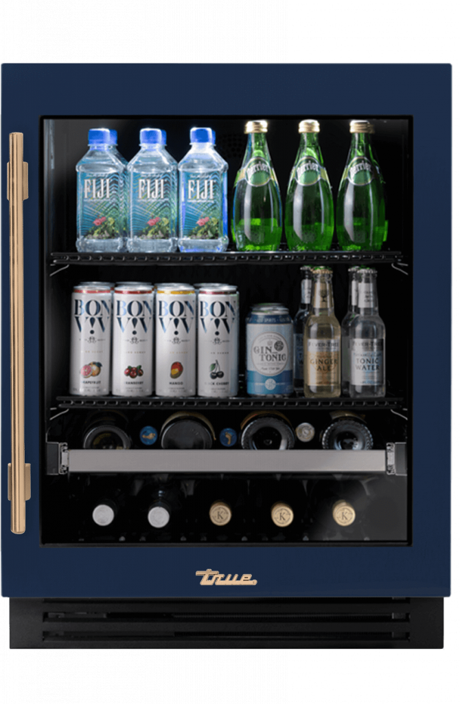 ADA Height Undercounter Beverage Center, Right Hinged, Cobalt, Gold Hardware TUBADA24RGA078H08