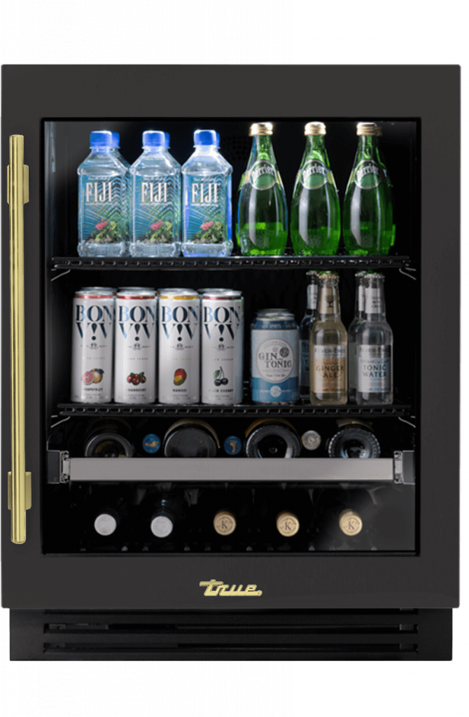 ADA Height Undercounter Beverage Center, Right Hinged, Ultra Matte Black, Brass Hardware TUBADA24RGA085H01