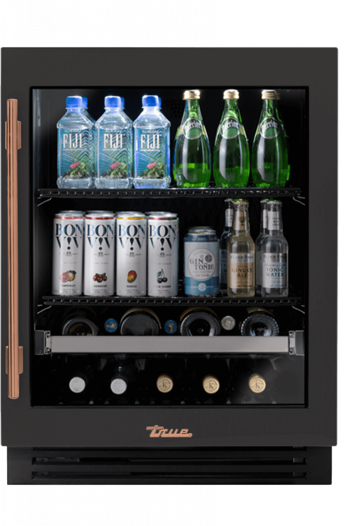 ADA Height Undercounter Beverage Center, Right Hinged, Ultra Matte Black, Copper Hardware TUBADA24RGA085H03
