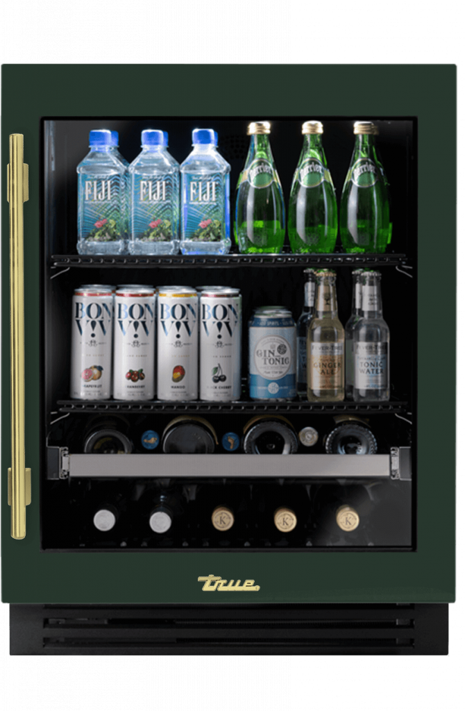 ADA Height Undercounter Beverage Center, Right Hinged, Emerald, Brass Hardware TUBADA24RGA086H01