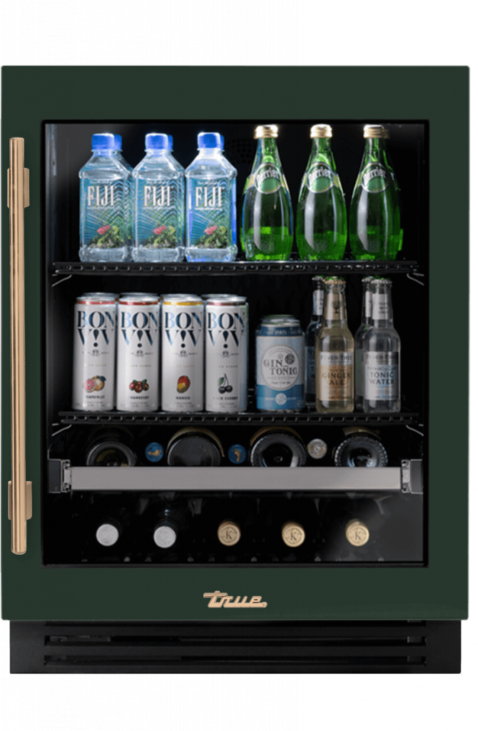ADA Height Undercounter Beverage Center, Right Hinged, Emerald, Gold Hardware TUBADA24RGA086H08