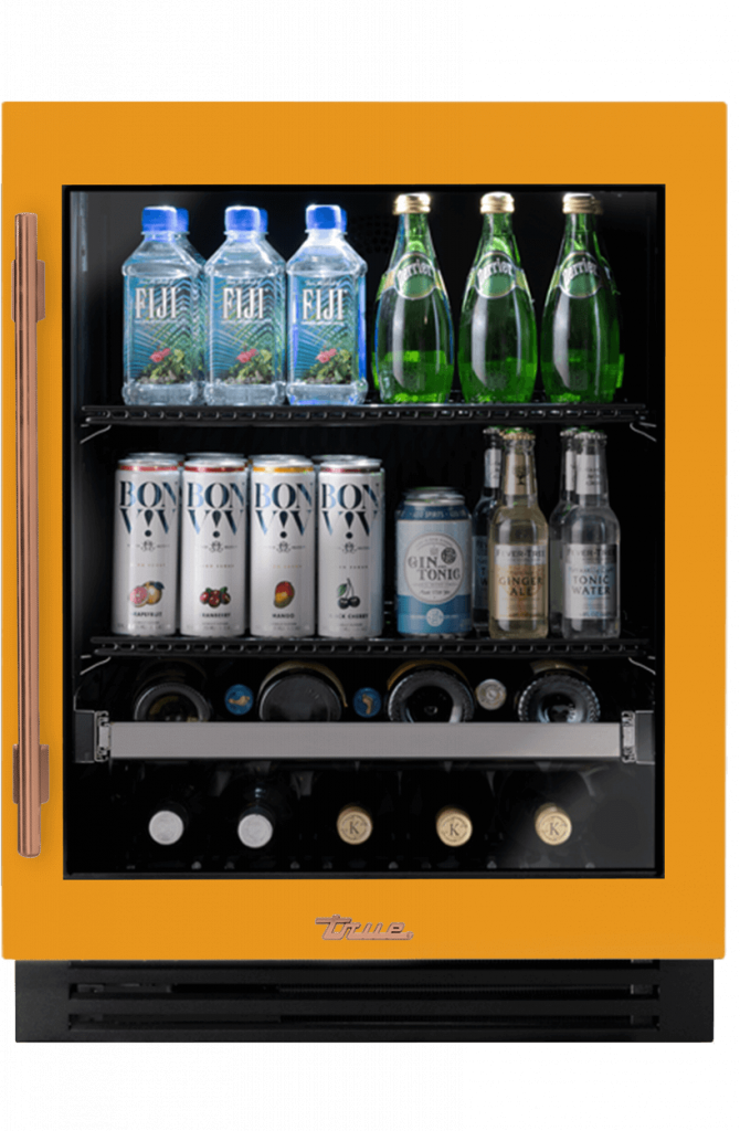 ADA Height Undercounter Beverage Center, Right Hinged, Saffron, Copper Hardware TUBADA24RGA103H03