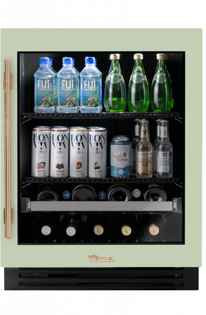 ADA Height Undercounter Beverage Center, Right Hinged, Sage, Gold Hardware TUBADA24RGA129H08