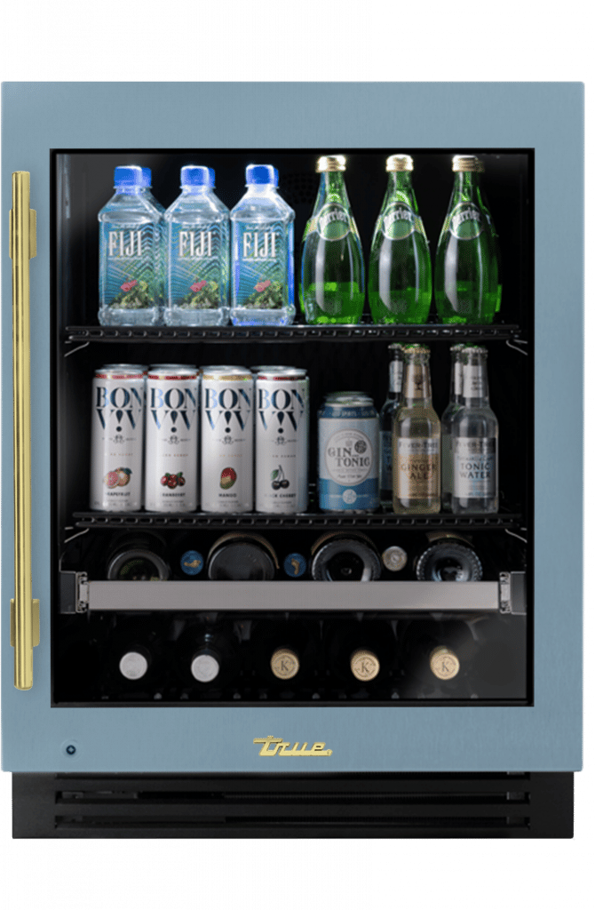 ADA Height Undercounter Beverage Center, Right Hinged, Bluestone, Brass Hardware TUBADA24RGA152H01