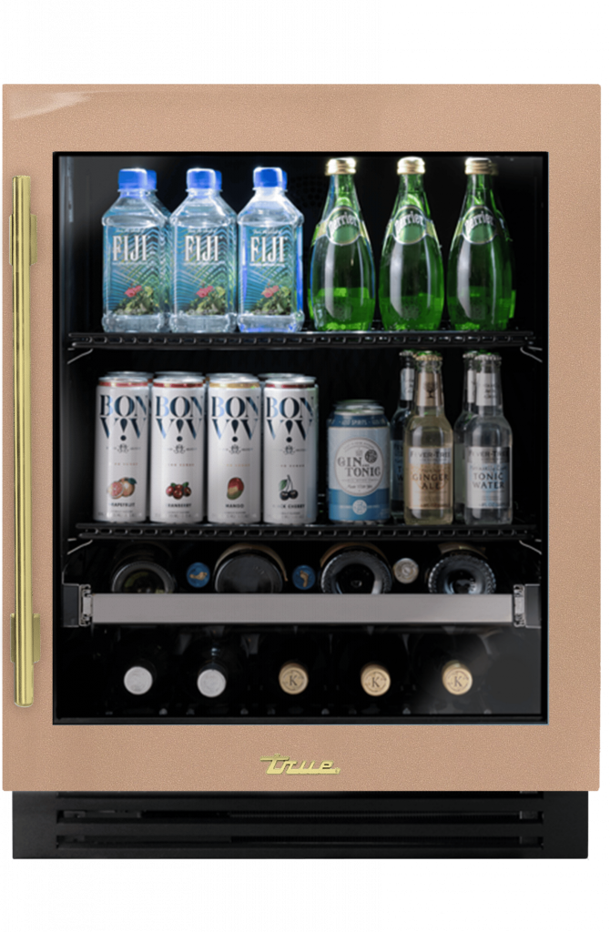ADA Height Undercounter Beverage Center, Right Hinged, Champagne, Brass Hardware TUBADA24RGA179H01
