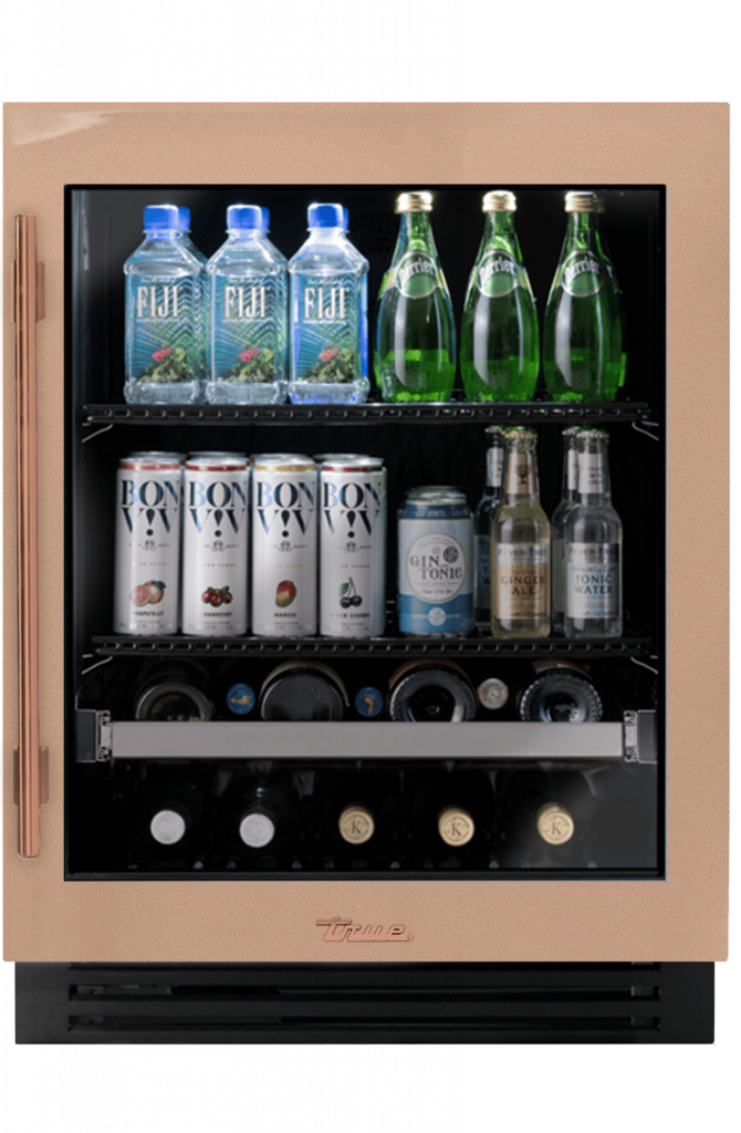 ADA Height Undercounter Beverage Center, Right Hinged, Champagne, Copper Hardware TUBADA24RGA179H03