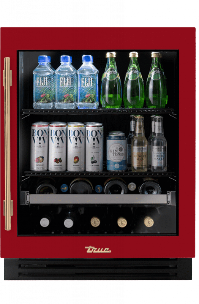 ADA Height Undercounter Beverage Center, Right Hinged, Crimson, Gold Hardware TUBADA24RGA193H08