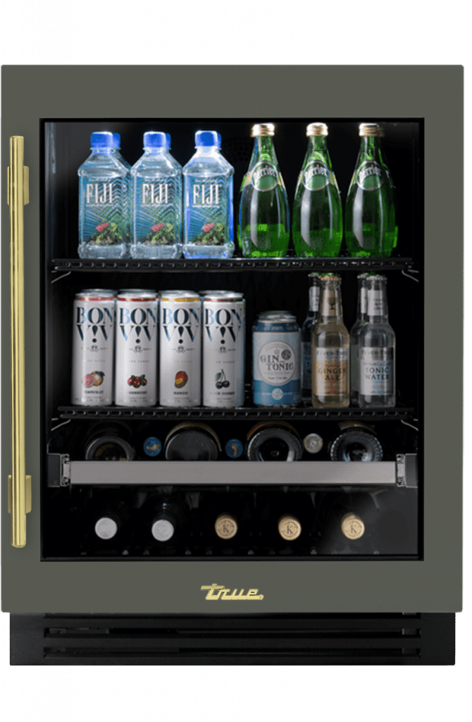 ADA Height Undercounter Beverage Center, Right Hinged, Olive, Brass Hardware TUBADA24RGA238H01