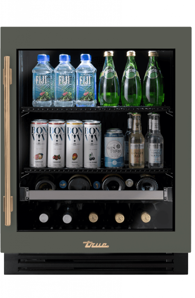 ADA Height Undercounter Beverage Center, Right Hinged, Olive, Gold Hardware TUBADA24RGA238H08
