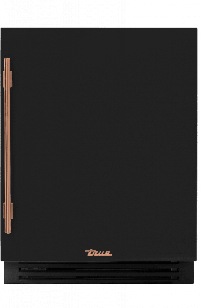 ADA Height Undercounter Beverage Center, Right Hinged, Gloss Black, Copper Hardware TUBADA24RSA044H03