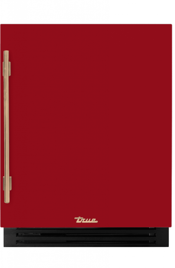 ADA Height Undercounter Beverage Center, Right Hinged, Crimson, Gold Hardware TUBADA24RSA193H08
